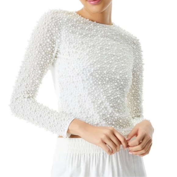 Alice + Olivia Tops - Alice + Olivia Delaina Pearl Embellished Crop Top